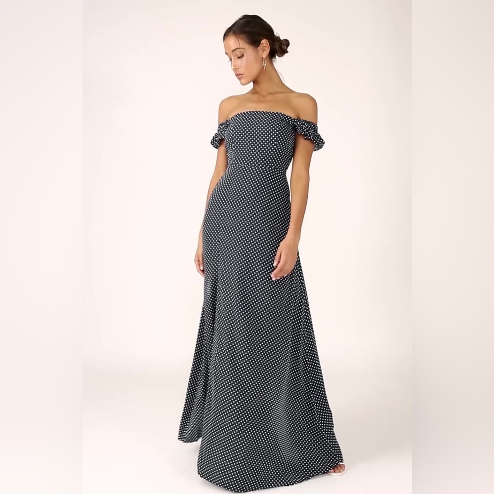 Lulu's Black Polka Dot Off-Shoulder Maxi Dress